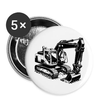 Technik trifft auf Kraft Muskelprotz Bagger - Buttons klein 25 mm (5er Pack) - Weiß - Vorne