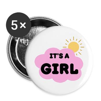 Es Ist Ein Mädchen, Baby Schwangerschaft Offenbarung Rosa Wolke - Buttons klein 25 mm (5er Pack) - Weiß - Vorne