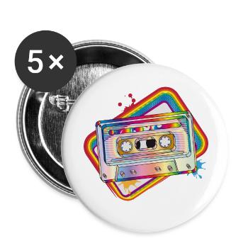 Cassette rétro - Design coloré des années 80 - Lot de 5 petits badges (25 mm) - blanc - Devant