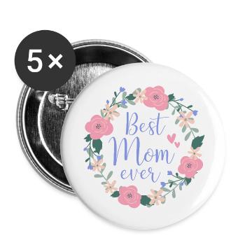 Best Mom ever - lila - Buttons klein 25 mm (5er Pack) - Weiß - Vorne