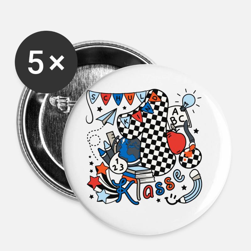 Schulkind 2026 Einschulung erste Klasse Doodle - Buttons klein 25 mm (5er Pack) - Weiß