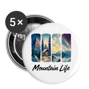 Mountain View with Forest Cabin and Lake - Buttons small 1''/25 mm (5-pack) - white - Front