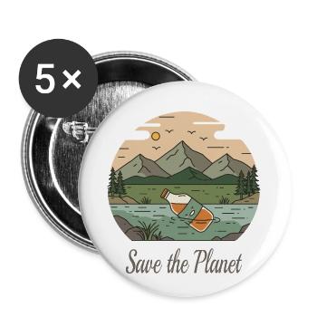 Sauvez la planète - Lot de 5 petits badges (25 mm) - blanc - Devant