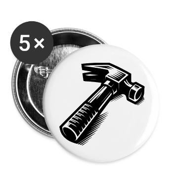 Comic Tattoo Hammer for Tool Fans - Buttons small 1''/25 mm (5-pack) - white - Front