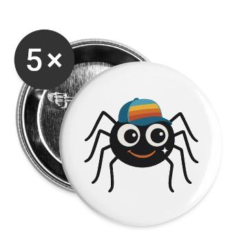Cool spider with retro cap – cute & cheeky - Buttons small 1''/25 mm (5-pack) - white - Front
