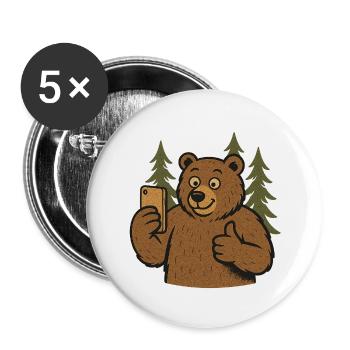 Un ours prend un selfie de lui-même - Lot de 5 petits badges (25 mm) - blanc - Devant