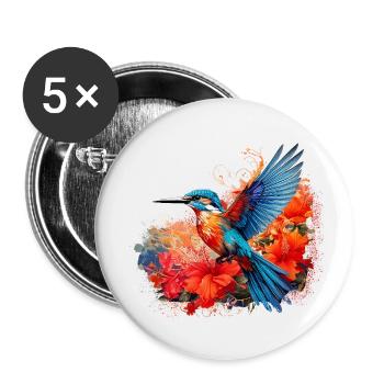 Eisvogel,Kolibri, Hibiskus,Blumen,bunt - Buttons klein 25 mm (5er Pack) - Weiß - Vorne