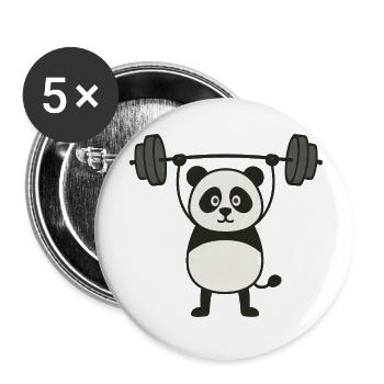 Lustig Panda Hanteln Fitness Workout Bodybuilding - Buttons klein 25 mm (5er Pack) - Weiß - Vorne