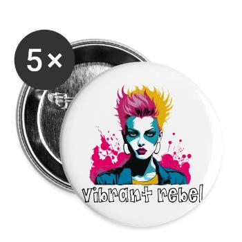 Vibrant Rebel - Explosives Pop-Art-Porträt - Buttons klein 25 mm (5er Pack) - Weiß - Vorne