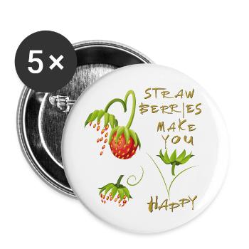 Strawberries Erdbeeren - Buttons klein 25 mm (5er Pack) - Weiß - Vorne