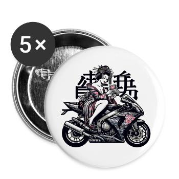 Biker Geisha - Buttons klein 25 mm (5er Pack) - Weiß - Vorne