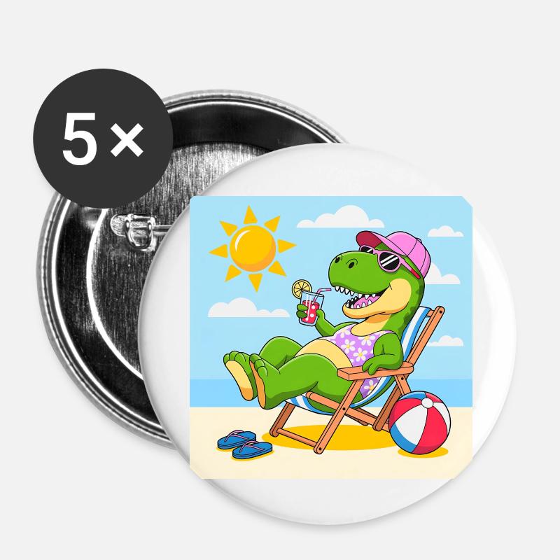 Rex am Strand - Buttons klein 25 mm (5er Pack) - Weiß