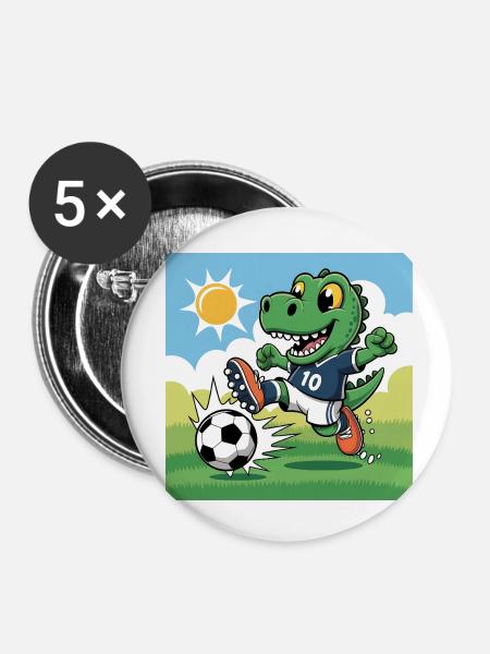 Dino Football - Buttons small 1''/25 mm (5-pack) - white