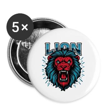 Löwenkopf Neon Blau Rot Graphic - Buttons klein 25 mm (5er Pack) - Weiß - Vorne