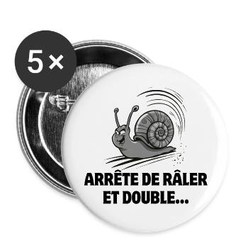 permis de conduire, escargot, vitesse - Lot de 5 petits badges (25 mm) - blanc - Devant