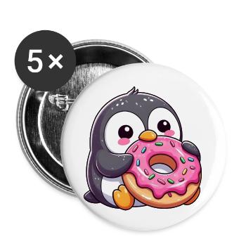 Pingouin mignon avec beignet dans le dessin animé enneigé - Lot de 5 petits badges (25 mm) - blanc - Devant