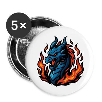 Dragon – Blaze Fury | Urban Zodiac Mascot - Buttons small 1''/25 mm (5-pack) - white - Front