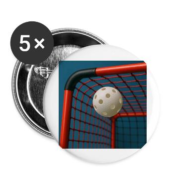 Sport - Floorball, ballon dans les buts - Lot de 5 petits badges (25 mm) - blanc - Devant