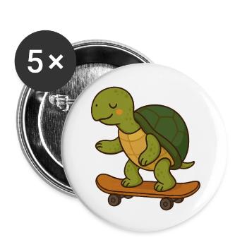 Skater Turtle – Coole Schildkröte auf Skateboard - Buttons klein 25 mm (5er Pack) - Weiß - Vorne