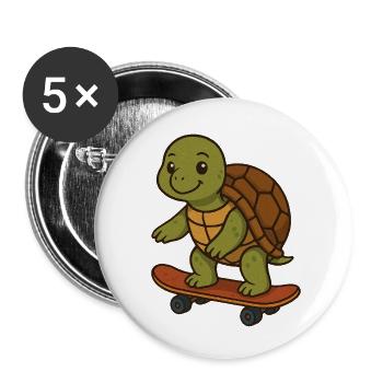 Skater Turtle – Coole Schildkröte auf Skateboard - Buttons klein 25 mm (5er Pack) - Weiß - Vorne