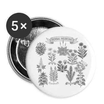 Herbal Medicine | Heilpflanzen-Kunst mit Vintage-B - Buttons klein 25 mm (5er Pack) - Weiß - Vorne