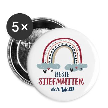 Beste Stiefmutter Outfit Regenbogen Stiefmama Mama - Buttons klein 25 mm (5er Pack) - Weiß - Vorne