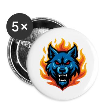 Wolf – Grimmige Flamme | Urbanes Zodiac-Maskottchen - Buttons klein 25 mm (5er Pack) - Weiß - Vorne