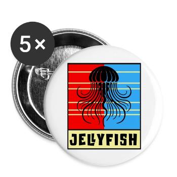 Méduse – Design rétro - Lot de 5 petits badges (25 mm) - blanc - Devant