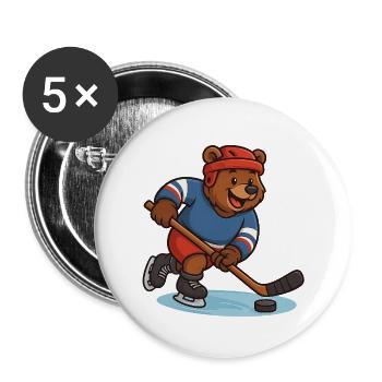 Ours de hockey sur glace - Lot de 5 petits badges (25 mm) - blanc - Devant
