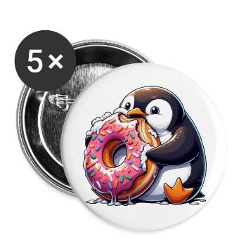 pingouin mignon beignet amateur de dessin animé manger - Lot de 5 petits badges (25 mm) - blanc - Devant