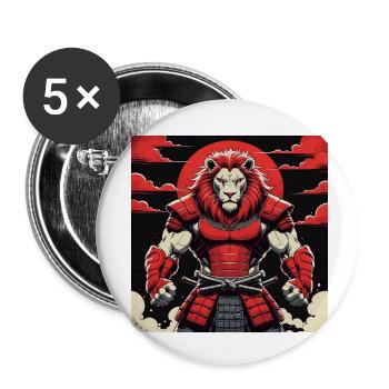 Guerrier Lion Samouraï - Lot de 5 petits badges (25 mm) - blanc - Devant