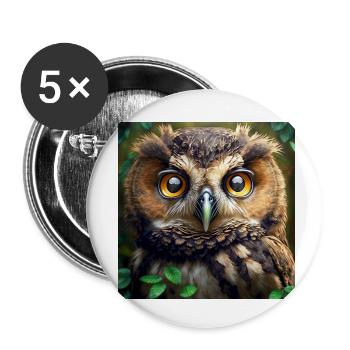 Eule Gesicht Portrait Wald Greifvogel wachsam - Buttons klein 25 mm (5er Pack) - Weiß - Vorne