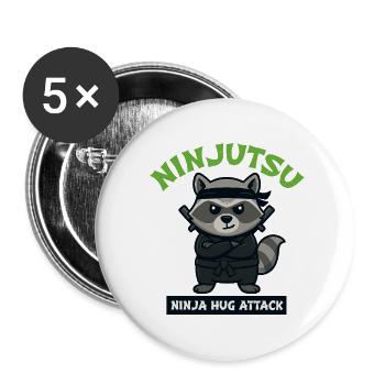Waschbär Ninja Umarmungsangriff - Buttons klein 25 mm (5er Pack) - Weiß - Vorne