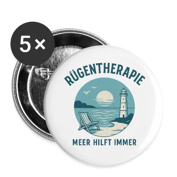 Ruegentherapie - Meer hilft immer - Buttons klein 25 mm (5er Pack) - Weiß - Vorne