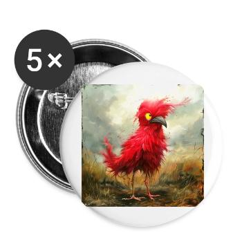 kleiner roter strubbeliger Vogel mit gelben Augen - Buttons klein 25 mm (5er Pack) - Weiß - Vorne