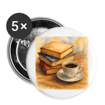 Livre et café - Lot de 5 petits badges (25 mm) - blanc - Devant