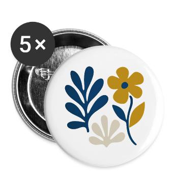 Composition florale – Bleu & Moutarde - Lot de 5 petits badges (25 mm) - blanc - Devant