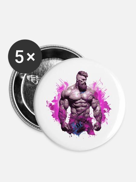Muskeln Bodybuilder - Buttons klein 25 mm (5er Pack) - Weiß