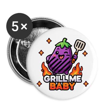 Kawaii Chibi Cute Eggplant – Grill Me Baby BBQ Pun - Buttons small 1''/25 mm (5-pack) - white - Front