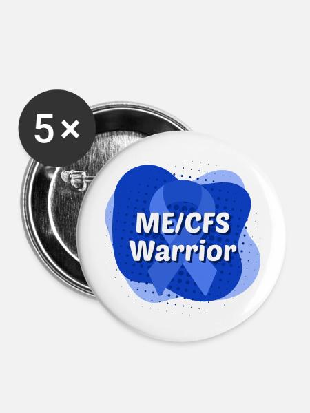 ME/CFS Warrior blaue Schleife - Buttons klein 25 mm (5er Pack) - Weiß