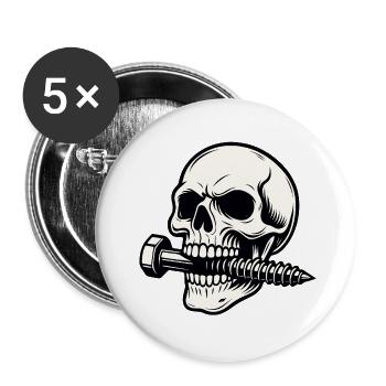 Totenkopf mit Doppelschrauben - Buttons klein 25 mm (5er Pack) - Weiß - Vorne