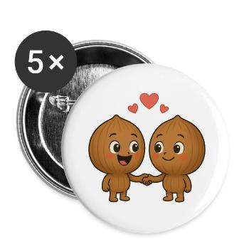 Cute walnuts with hearts - Buttons small 1''/25 mm (5-pack) - white - Front