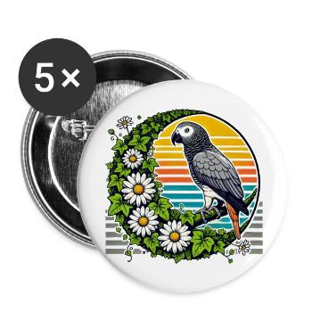 Perroquet gris d’Afrique - Lot de 5 petits badges (25 mm) - blanc - Devant