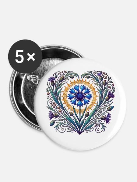 Garten-Blues - Buttons klein 25 mm (5er Pack) - Weiß