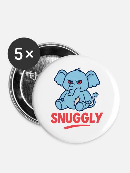 Grumpy Elephant - Buttons klein 25 mm (5er Pack) - Weiß