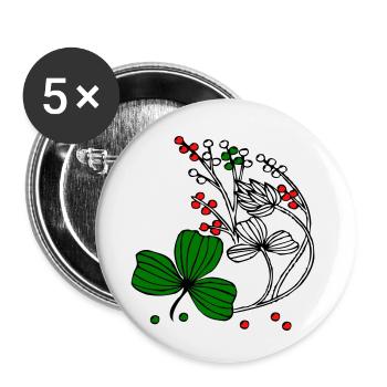 Fleurs sauvages aux baies rouges et vertes - Lot de 5 petits badges (25 mm) - blanc - Devant