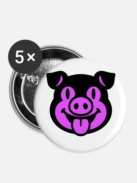 Ferkel Schwein Kopf - Buttons klein 25 mm (5er Pack) - Weiß