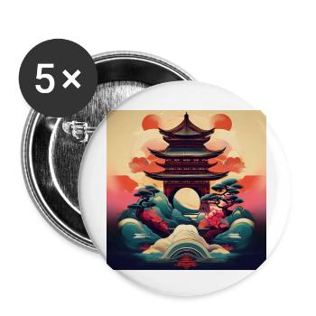 Artistic Japanese Pagoda: Bold Traditional Design - Buttons small 1''/25 mm (5-pack) - white - Front