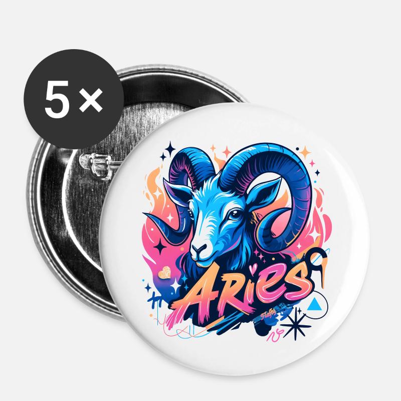 Widder – Sternzeichen – 🔮 ♈ - Buttons klein 25 mm (5er Pack) - Weiß