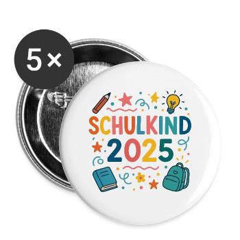 Schulkind 2025 Einschulung 2025 - Buttons klein 25 mm (5er Pack) - Weiß - Vorne